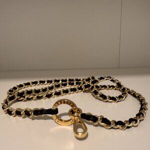 Casetify Leather Chain Cross-body Strap - Black in Champagne Gold